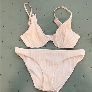 Hollister White Ribbed Bikini Set